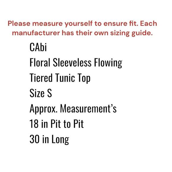 CAbi Positano Tunic Top SZ S Sleeveless Chiffon Multi-color Flower Floral - Picture 10 of 14